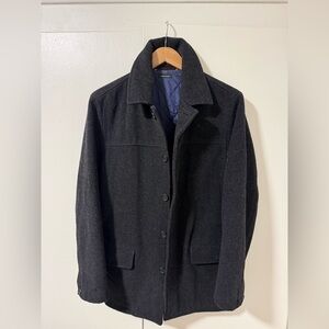 J. Crew Club Room Black Wool Pea Coat with Quilted Navy Lining